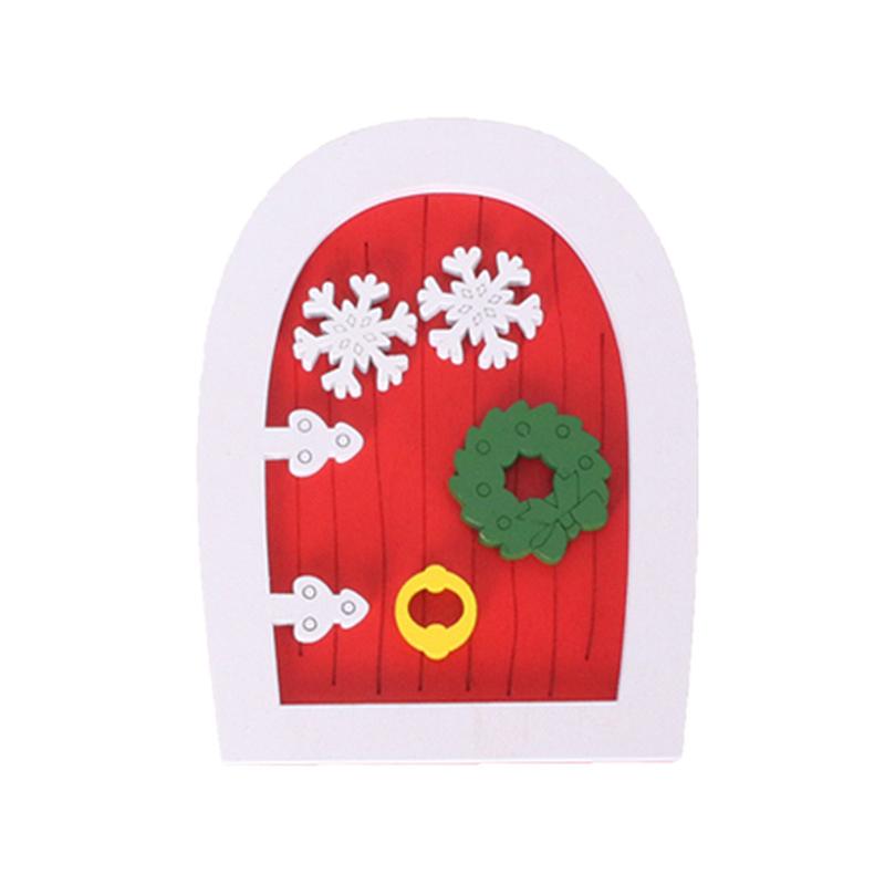 Dollhouse Miniature Wooden Red Fairy Tooth Elf Gnome Tiny Door Mini Red Christmas Door Mini Elf Door Decorative Scene Props