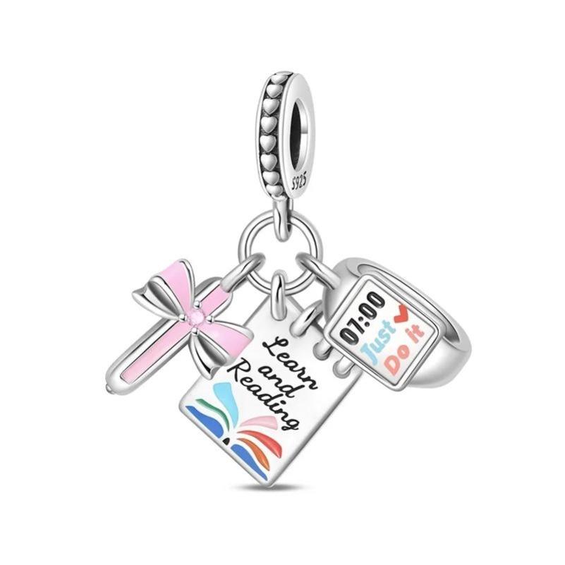 Back To School Copper Charms Bag Earphone Magic Cube Watch Games Console Bead Pendant Fit Bracelet Necklace Jewelry