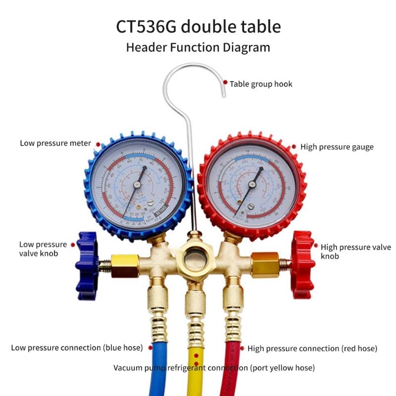 R22 R134A Refrigerant Manifold Manometer Valves Pressures Gauge Air Conditioner Refrigerant Filling Instrumentation Tool