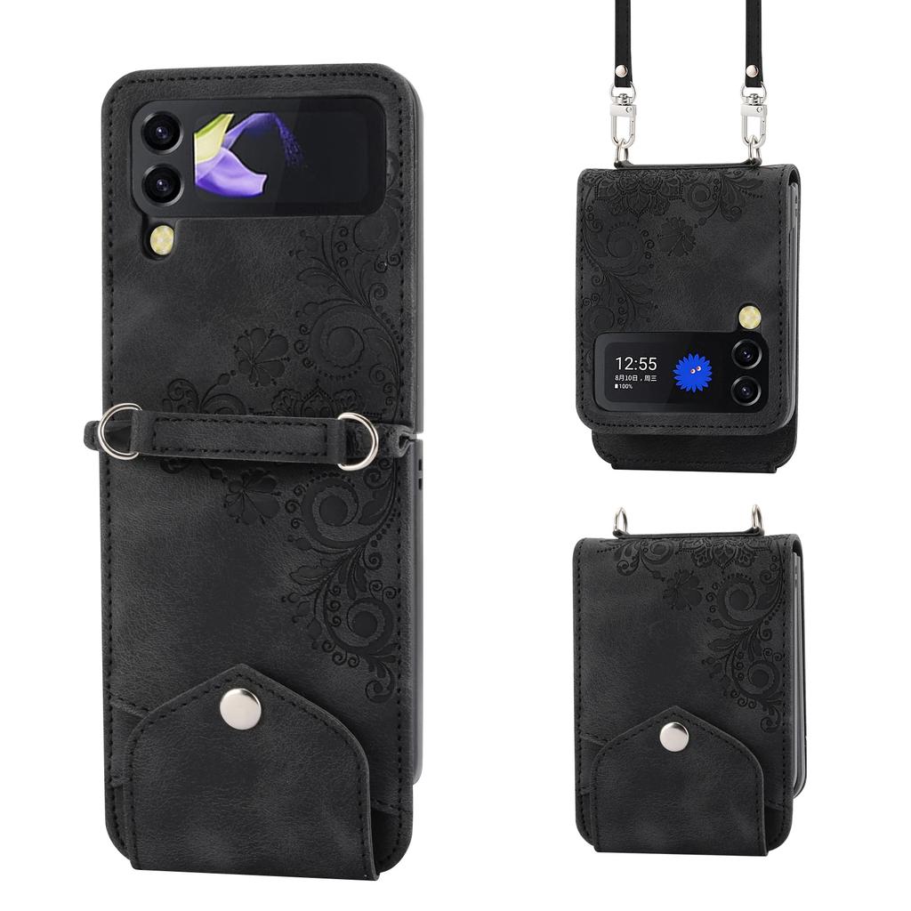 Crossbody Lanyard Wallet Cards Solt Leather Case for Samsung Galaxy Z Flip 6 5 4 Flip5 3 Flip4 5G Card Holder Phone Cover Coque