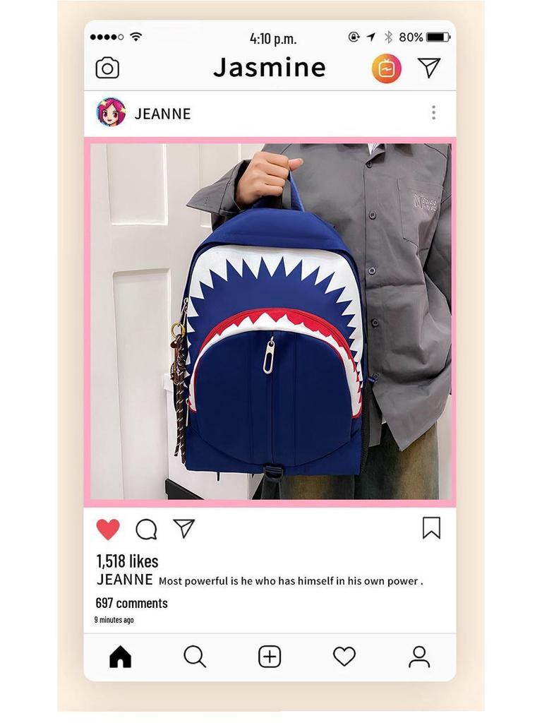 Shark Luminous Funny Backpack: Trendy, Versatile, Large-Capacity School and Travel Bag