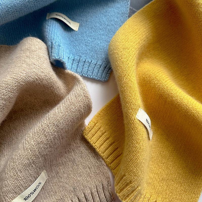 Australian Wool Small Scarf Women'S Winter Solid Color Knitted Scarf Korean Version Thickened Warm Neck Protection