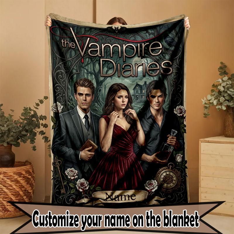 Personalizovaná deka s potiskem The Vampire Diaries s vlastním jménem, bytový dekor, ložnice, pohovka, kempování, gauč, dárky k narozeninám, Vánocům