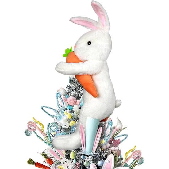 Rabbit Ornament Plush Standing Easter Decoration with Hand-Held Carrot Soft Pink Ears Tree Topper Holiday Home Decor Indoor Gift Prop