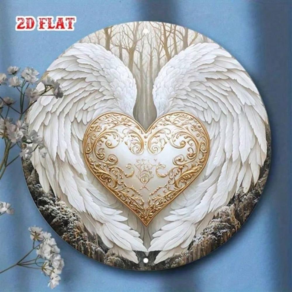 Metal Wall Poster Angel Wings Heart Religious Decor for Living Room