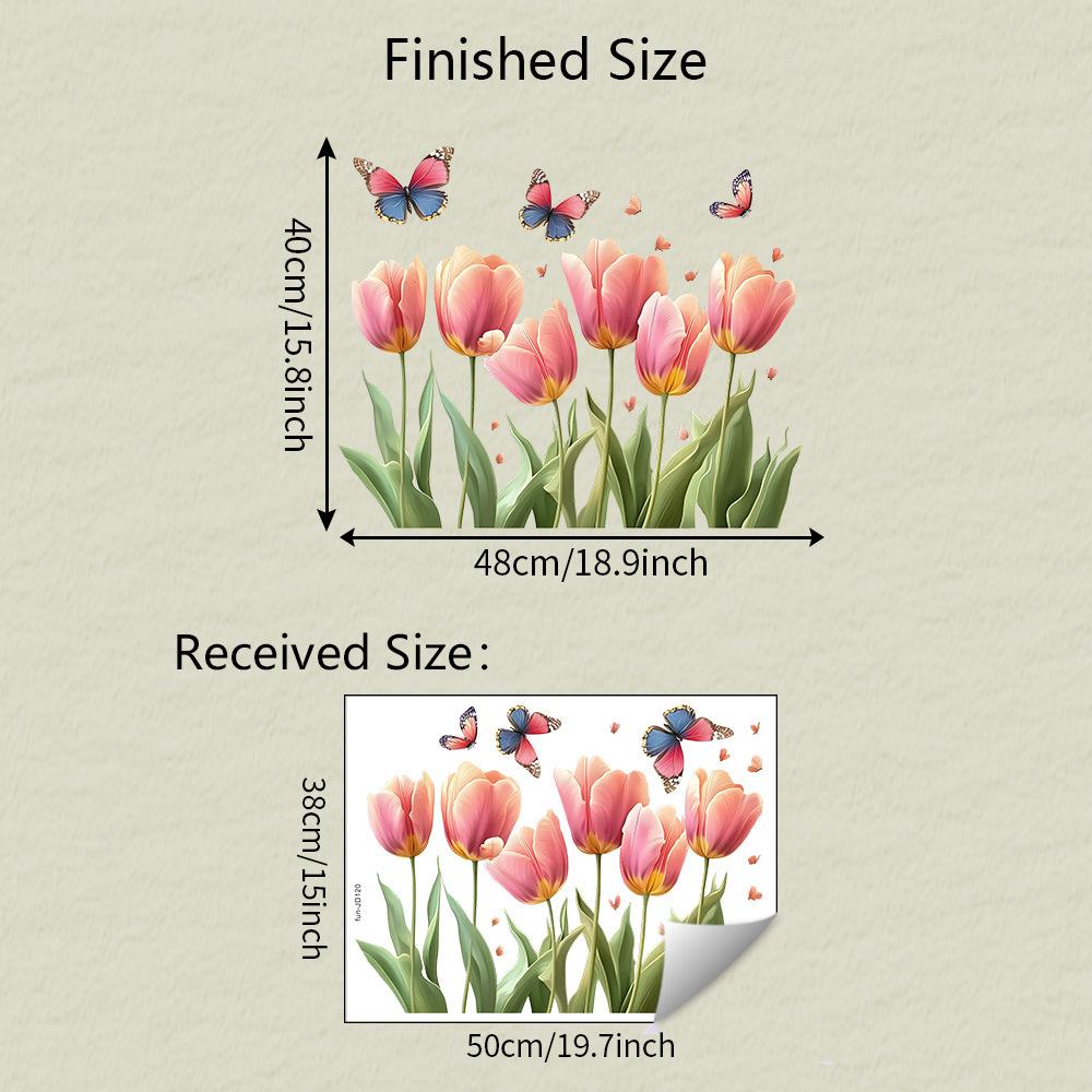 

Раскрашенные розовые тюльпаны Балконные стеклянные окна Украшение и декор дома Статические наклейки на окна