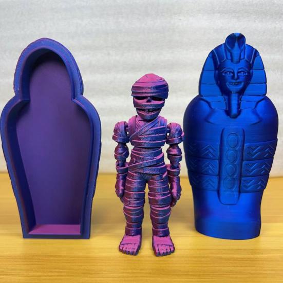 3D Printed Pharaoh Mummy Figurine Movable Joints Mummy Statue Articulated Sculpture Model Toy Home Office Desktop Decoration Ornament