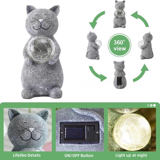 Cat Statue Solar Light Waterproof Garden Kitten Sculpture Lighted Kitten Statue Outdoor Landscape Lighting for Patio Yard Decoration