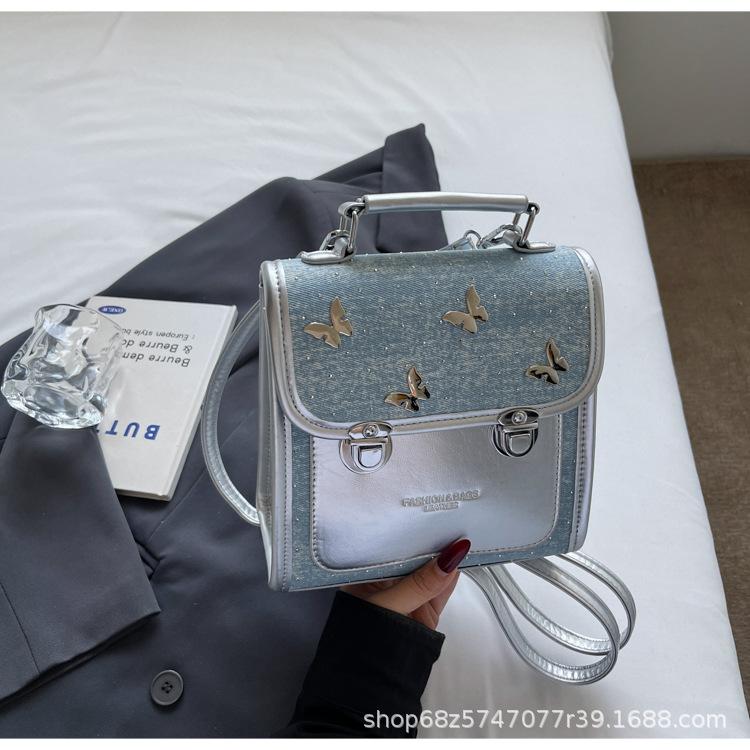 Premium sense niche denim backpack women's 2025 new trendy fashion shoulder messenger bag travel small backpack