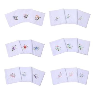 3pcs Handkerchiefs Woman Traveling Affairs Embroidery Flower Hankie Business Handkerchiefs for Adult Traveling Shopping