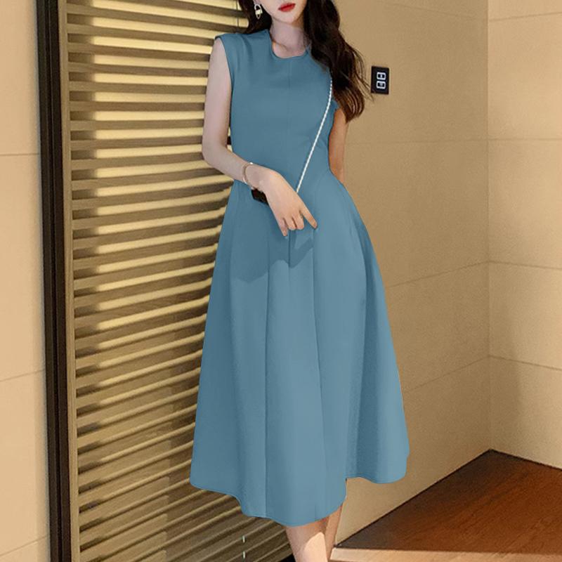 

ZANZEA Women Casual Round Neck Summer Sleeveless Long Dress 5XL синій
