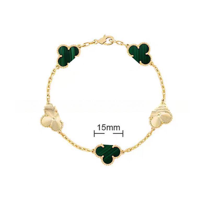 15MMHigh-quality Four-leaf Clover Five-flower Bracelet for Women 18k Natural White Mother-of-pearl and Red Chalcedony Bracelet