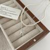 Elegant Double Layered Pendant Necklace With Pearl Bow Charm In Sterling Women Adjustable 41-50cm O-Link Chain