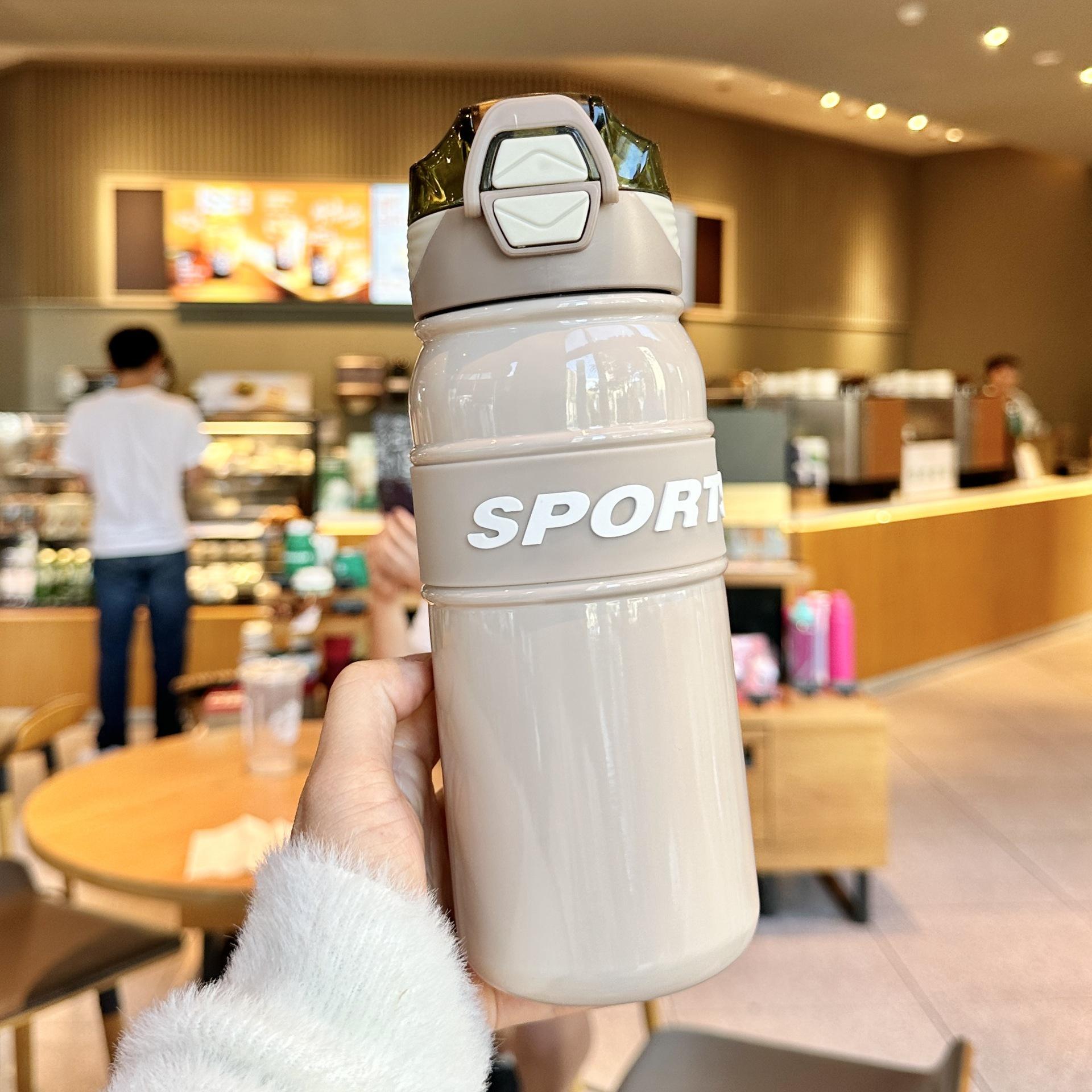 

316 stainless steel new thermal mug, large capacity, portable sports water bottle with straw, 600ml 600ml кавовий