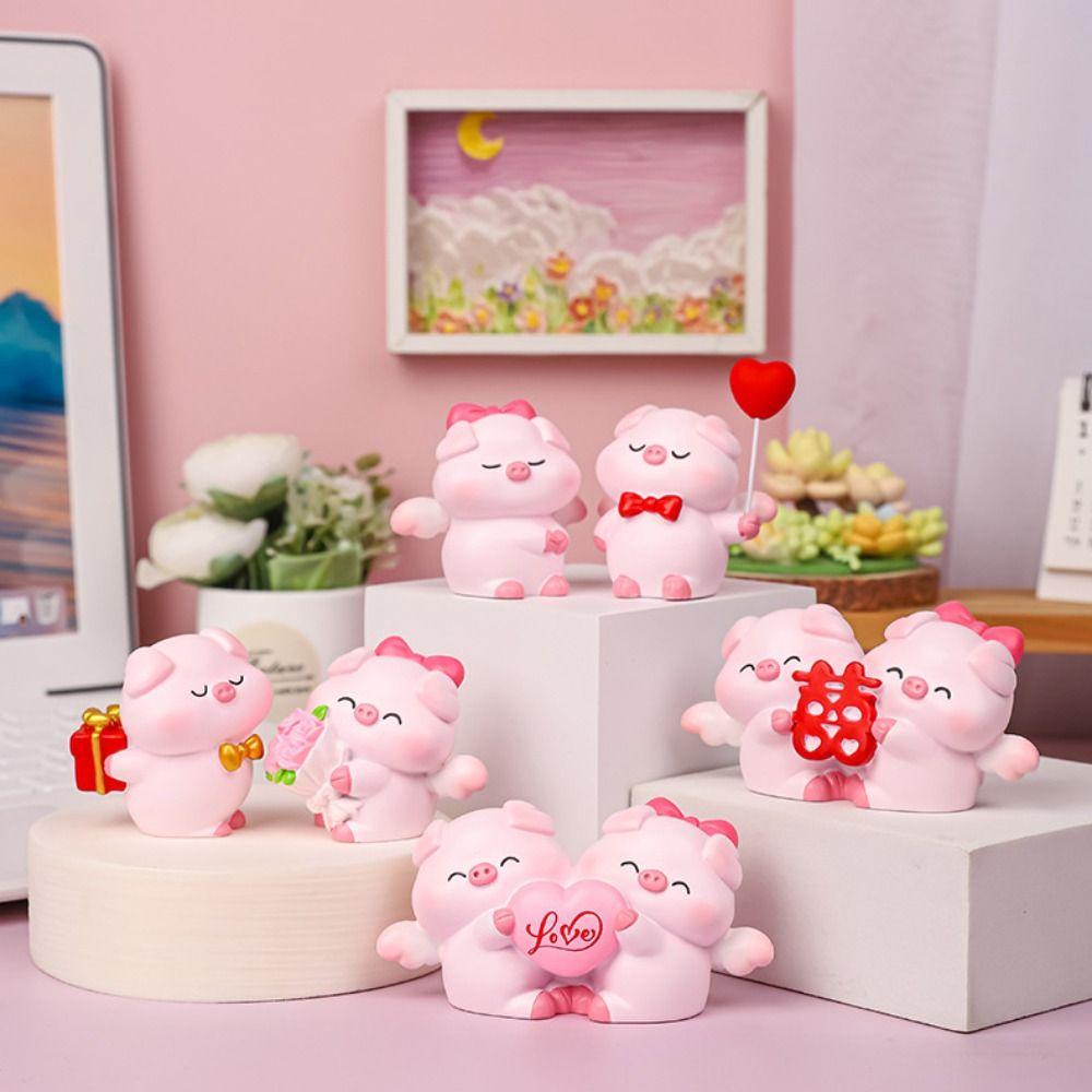 Resin Pig Statue Cartoon Miniatures Figurine Crafts Couple Piggy Ornament  Gift