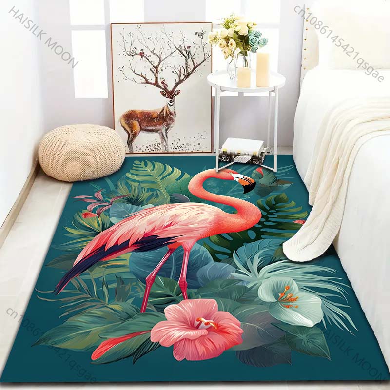 1PC Elegant Flamingo Print Carpet for Living Room Bedroom Sofa Doormat Home Decor Area Rugged Non-slip Floor Mat Large Size