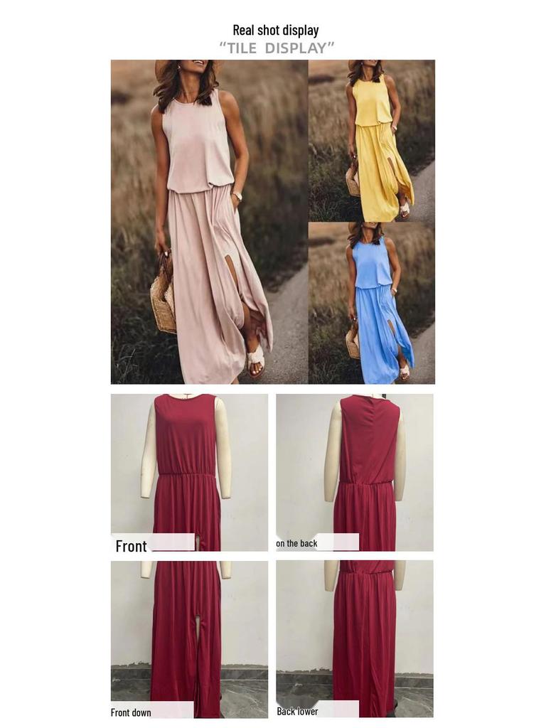 2025 Summer Sleeveless Lantern Slit Dress - European & American Style