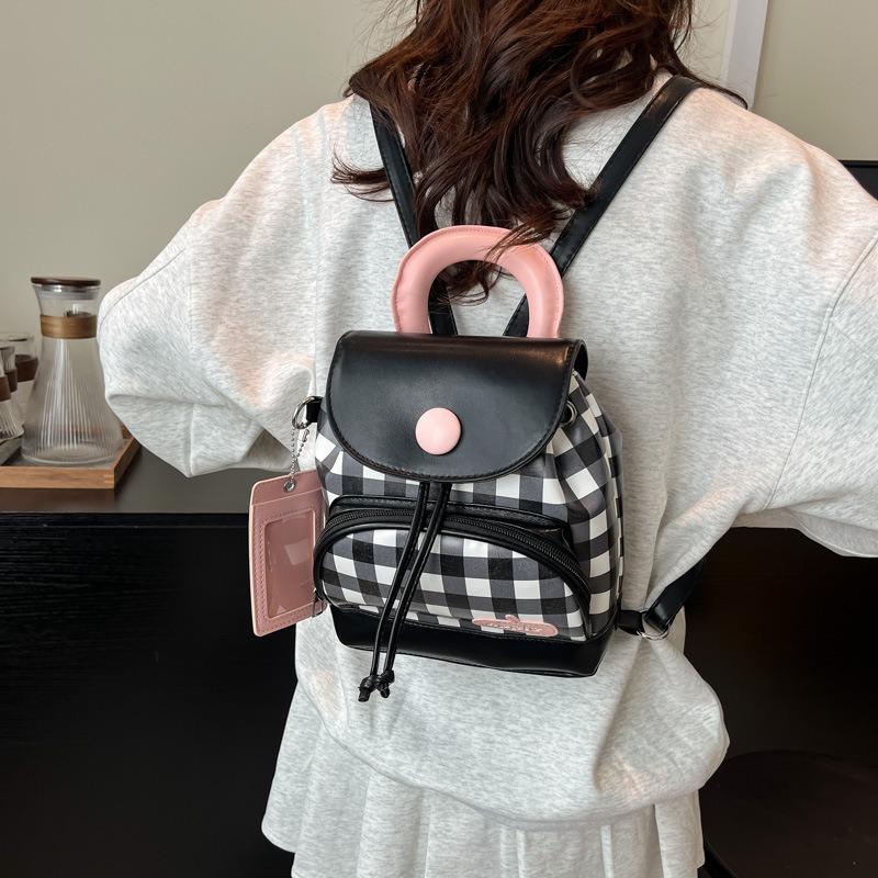 Cute girl student bag new contrasting color plaid backpack high-end texture fashion women's bag