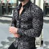 Herrenmode Hemd mit Blumenmuster, Slim Fit, Langarm, Knopfleiste, Umlegekragen
