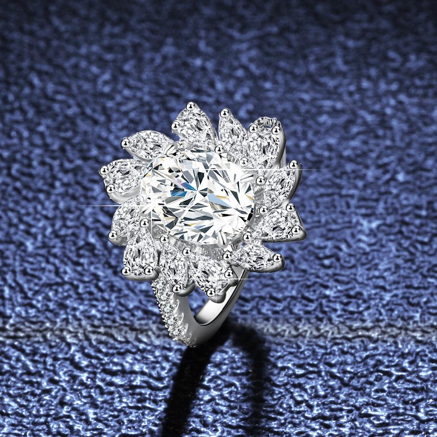 Special-shaped D Color Moissanite Ring for Women S925 Sterling Silver 2ct Egg-shaped Pigeon Egg Engagement Ring Wedding Ring Gift for Girlfriend