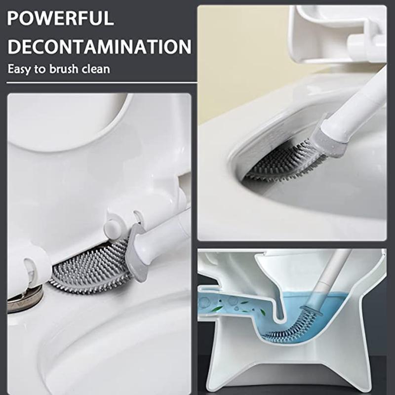 Bathroom Silicone Toilet Brush Holder Ventilation Slot Base Non-slip Plastic Handle Bendable Cleaning Corner Brush