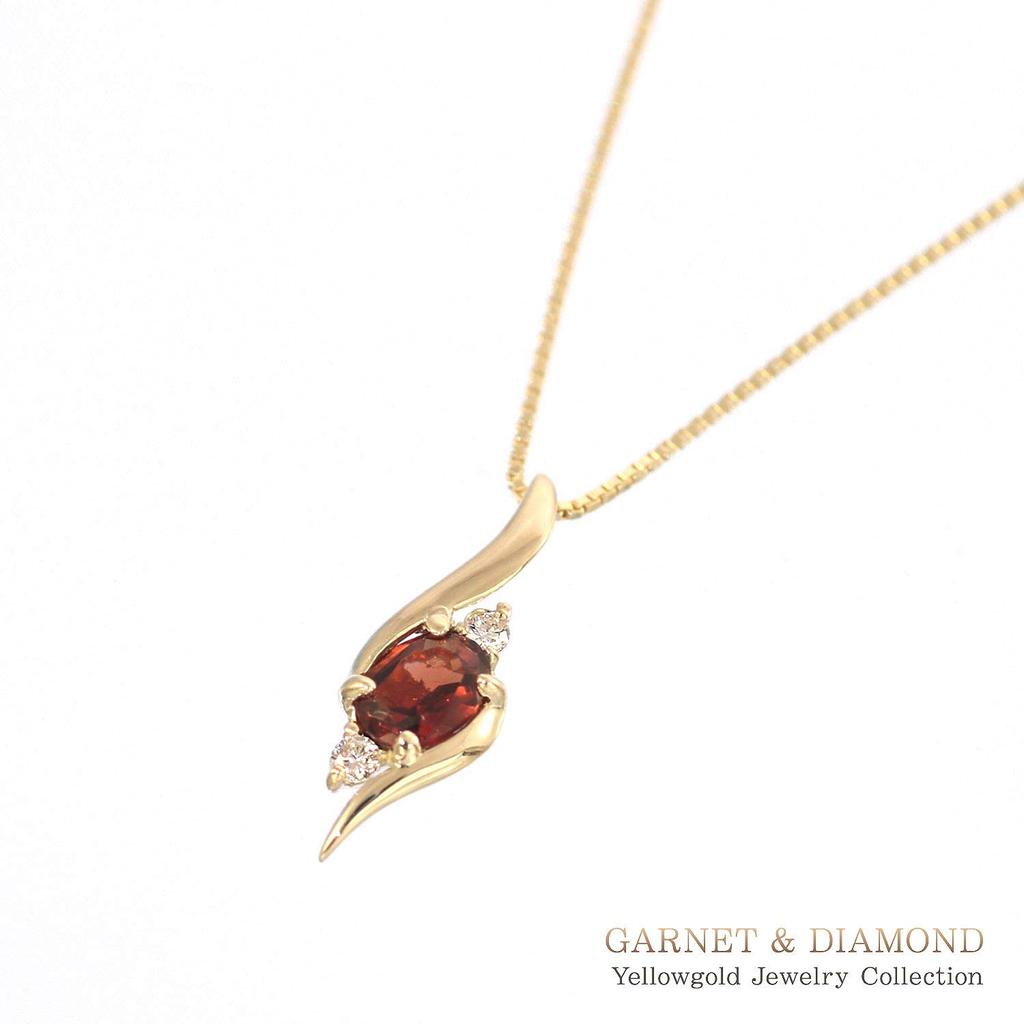 Garnet Necklace Diamond 10K Yellow Gold K10 10K Small Natural Stone [Barzaz]