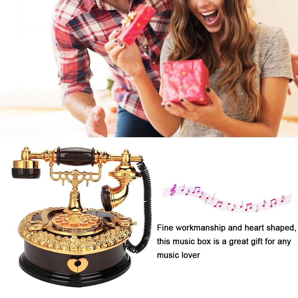 Retro Heart Shaped Telephone Model Music Box Birthday Gift Home Ornament Decoration