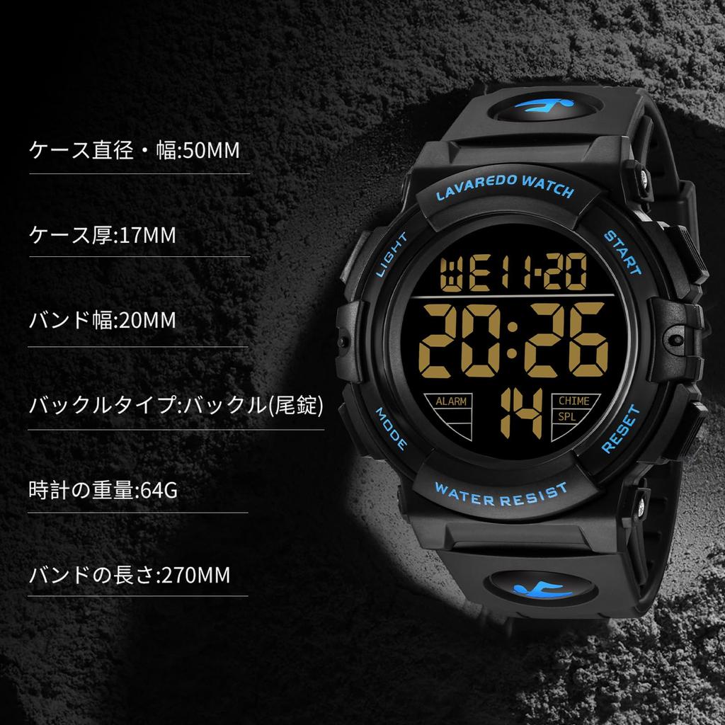 Digital wasserdicht bis 50 Tage LED wasserdicht Sport Digital Bedienungsanleitung enthalten Herrenuhr, Meter, Datum, Woche, Alarm, Display,