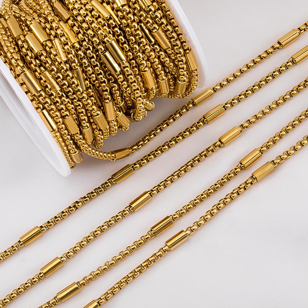 2M 1M 0.5M Hip Hop Black PVD Stainless Steel Box Tube Cable Beaded Chains DIY Men Necklace Jewelry Making Bracelet Supplies Bulk