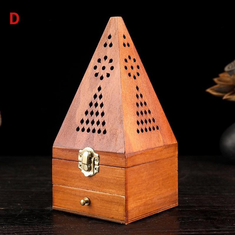 1 Pcs Antique Aromatherapy Box Sandalwood Box Pine Wood Hollow Home Incense Burner Creative Pyramid Aromatherapy Box