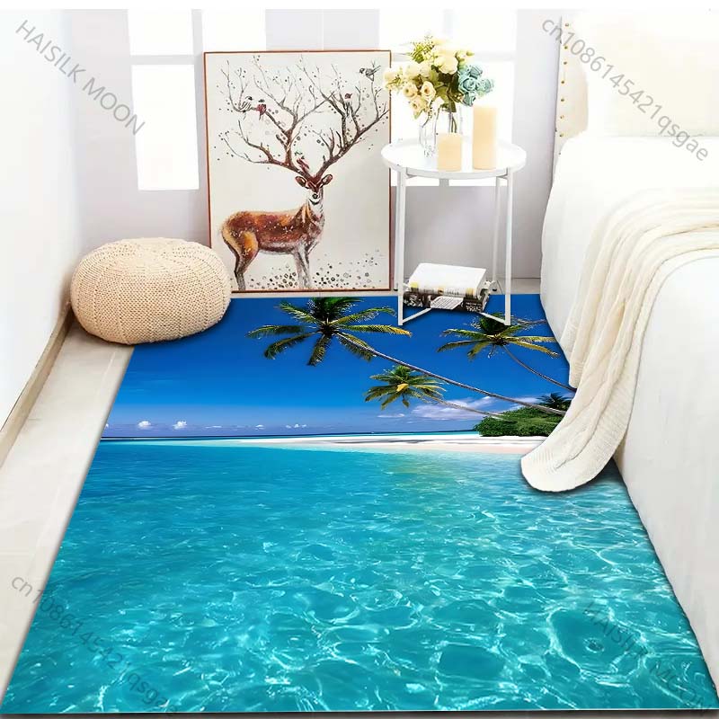 17 Stile Sommer Strand Kokospalmen Druck Teppich für Wohnzimmer Schlafzimmer Sofa Fußmatte Heimdekor Bereichsteppich Rutschfeste Bodenmatte