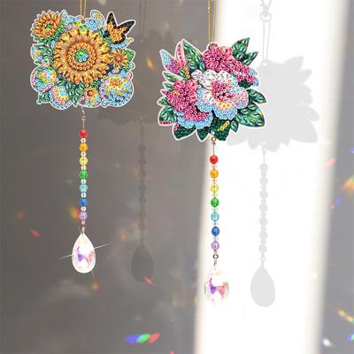 2 Stück 5D DIY Diamantmalerei Sonnenfänger Kristallmalerei Ornamente für Erwachsene DIY Sommer Haus Garten Hängeornament