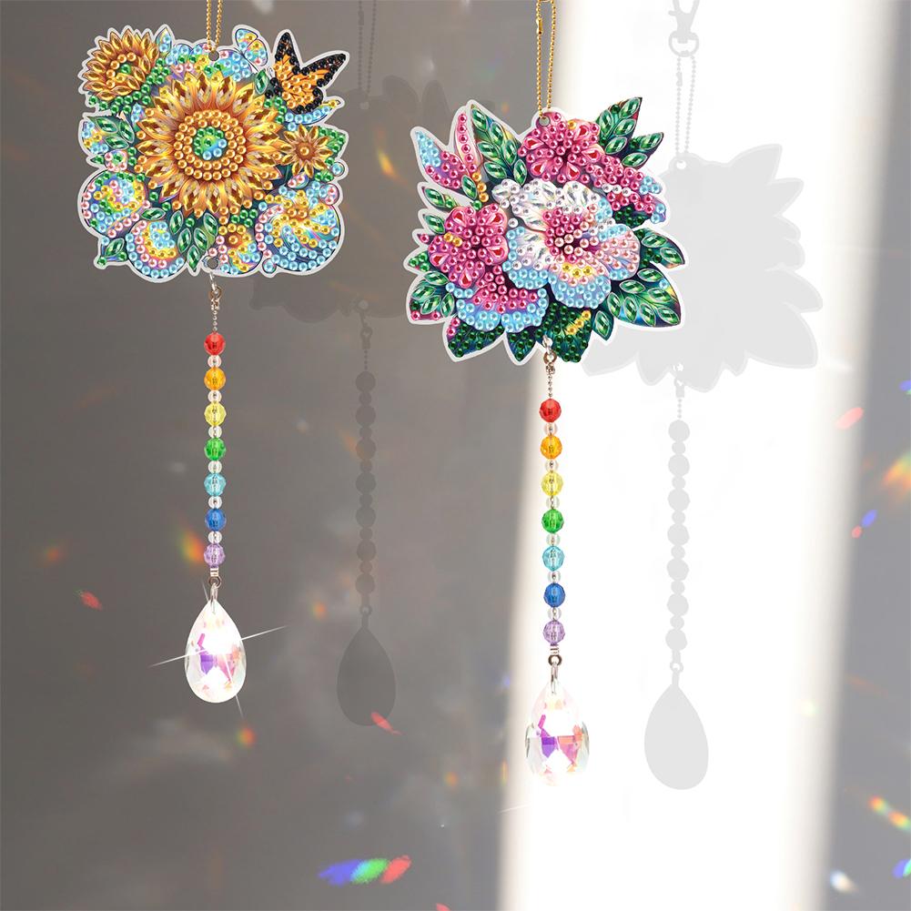 2Pcs 5D DIY Diamond Painting Sun Catcher Crystal Painting Ornaments for Adults DIY Summer Home Garden Hanging Ornament