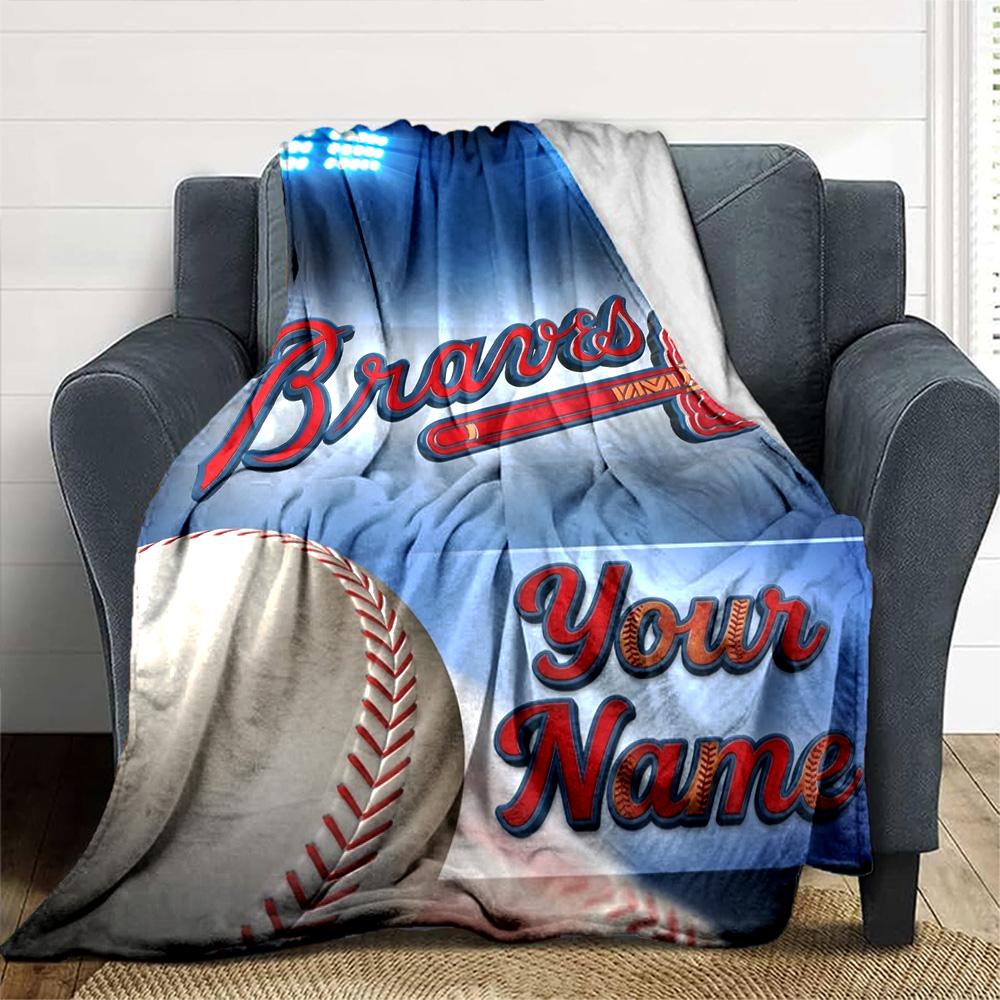 Name Custom Atlanta Braves Print Flannel Blanket High Quality Warm Comfortable Cover for All Seasons Perfect for Gifts Home Decor
