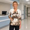 Women's Christmas Print Uniform V-Neck Scrub -Quarter Sleeve for Caregivers