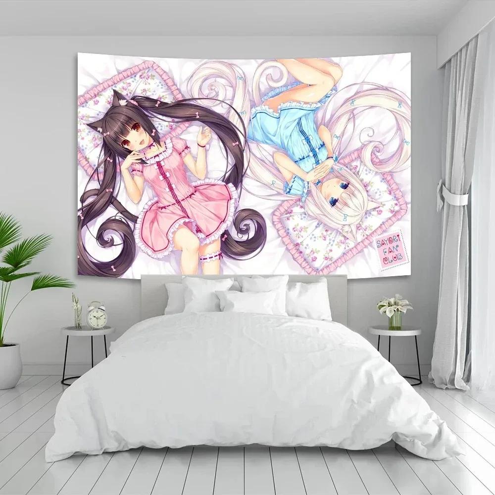 VIKAMA Nekopara Chocola And Vanilla Tapestry Cat Girl Maid Design Perfect for Kawaii Decor Bedroom Wall Styling
