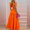 Women's Yellow Sleeveless Maxi Dress V Neck Flowy Summer Long Dress