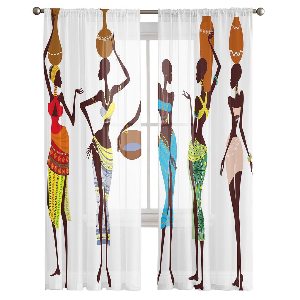 African Women Bottle Sheer Window Curtains For Living Room Bedroom Girls Room Decoration Tulle Curtains