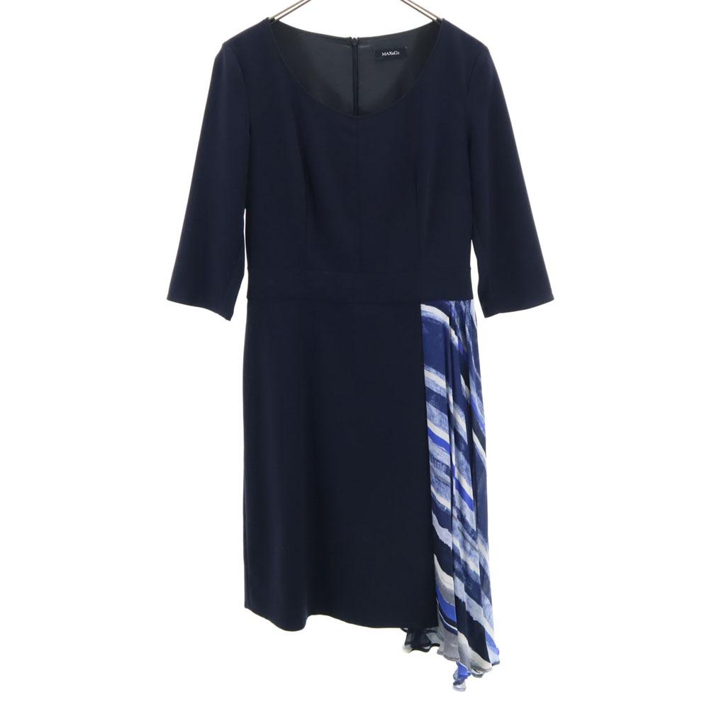 

MAX&CO Five-quarter sleeve switching Long dress 40 Navy system Back zip Women Used