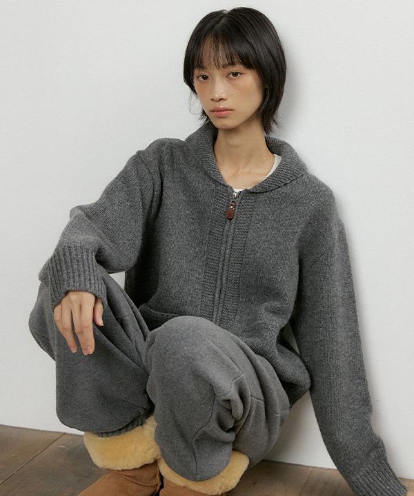 Lingseoul Merino Wool Knit Zip-Up-Charcoal