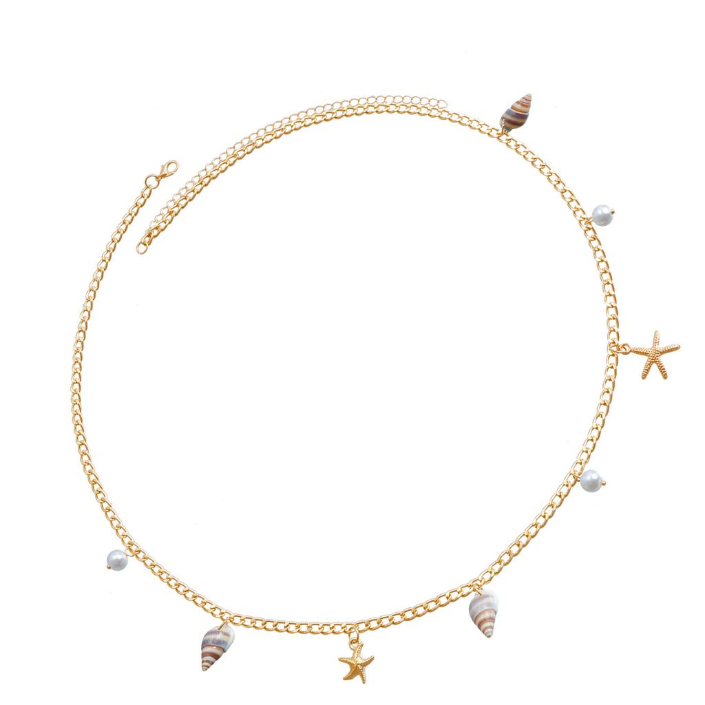 Bohemian Beach Waist Chain Belly Chain With SeaShell Pearl Starfish Decors For Women Girl Pool Parties Music Festival