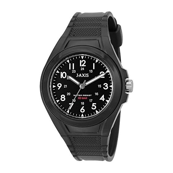 J-AXIS Watch 10 ATM Water Resistant Sports Casual Plastic Belt Watch AG1328 Unisex Black