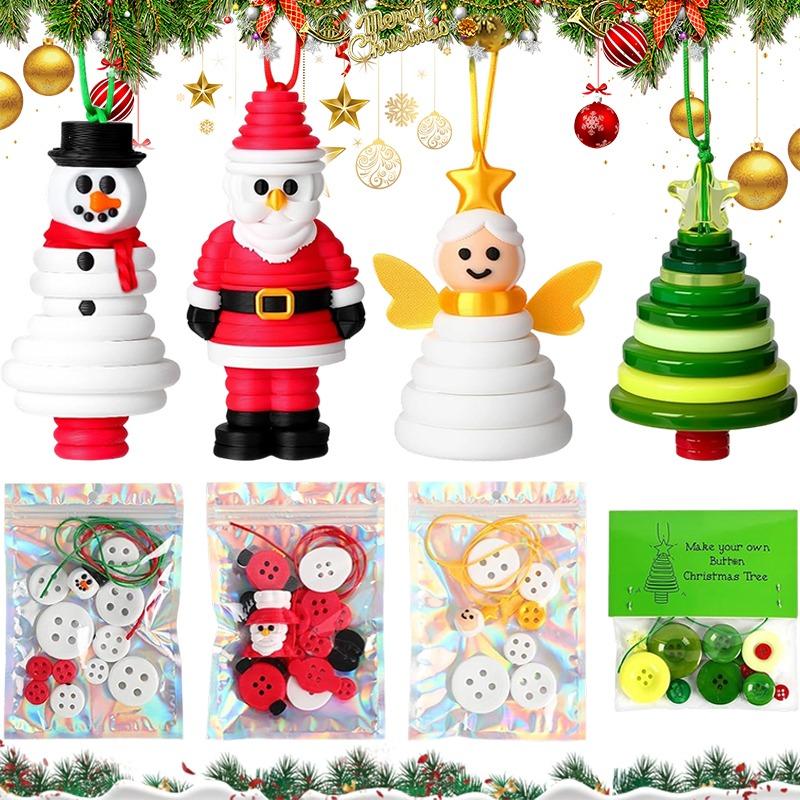 Christmas Button Ornament Making Set DIY Button Christmas Tree Ornament Kit Handmade Stacked Colorful Buttons Xmas Hanging Decor
