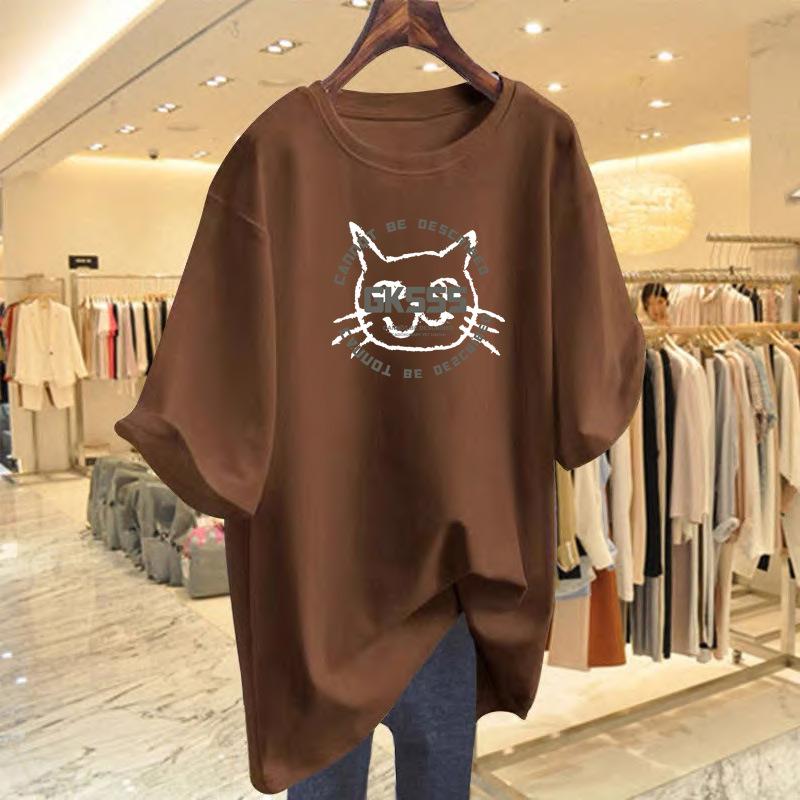 

2025 New Design Sense Fashion Belly Cover Printed Short Sleeve T-Shirt Women s Bottom Shirt Top XXXL