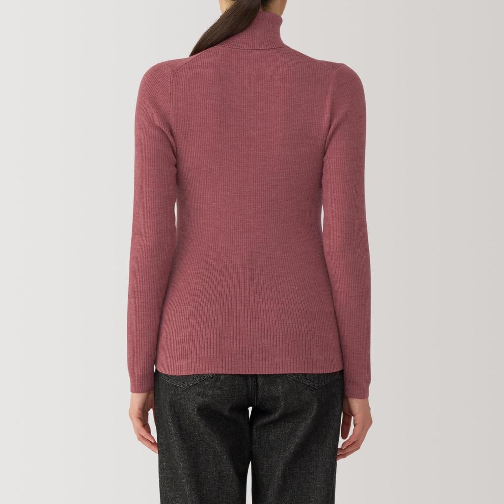 MUJI Washable Wool Rib Turtleneck Smoky Size XS Women's High-Gauge Sweater, BA1OXA4A, Pink,