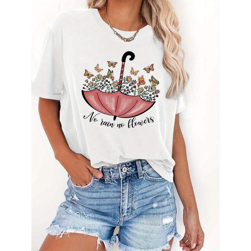 

Женская футболка большого размера с цветочным принтом бабочек, круглый вырез, короткий рукав, весна-лето, мотивирующий слоган S белый