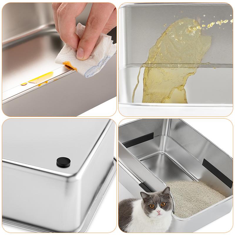 2025 Stainless Steel Cat Litter Box Non-Stick Semi-Enclosed Cat Bedpans Odor-Proof & Anti-Splash Pet Toilet with High Sides