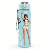 1PC Two Retro Outfit Ladies Posing 750ml Color Plastic Sports Water Bottle Leakproof Flip Straw Lid Suitable for Sports Office Home Use