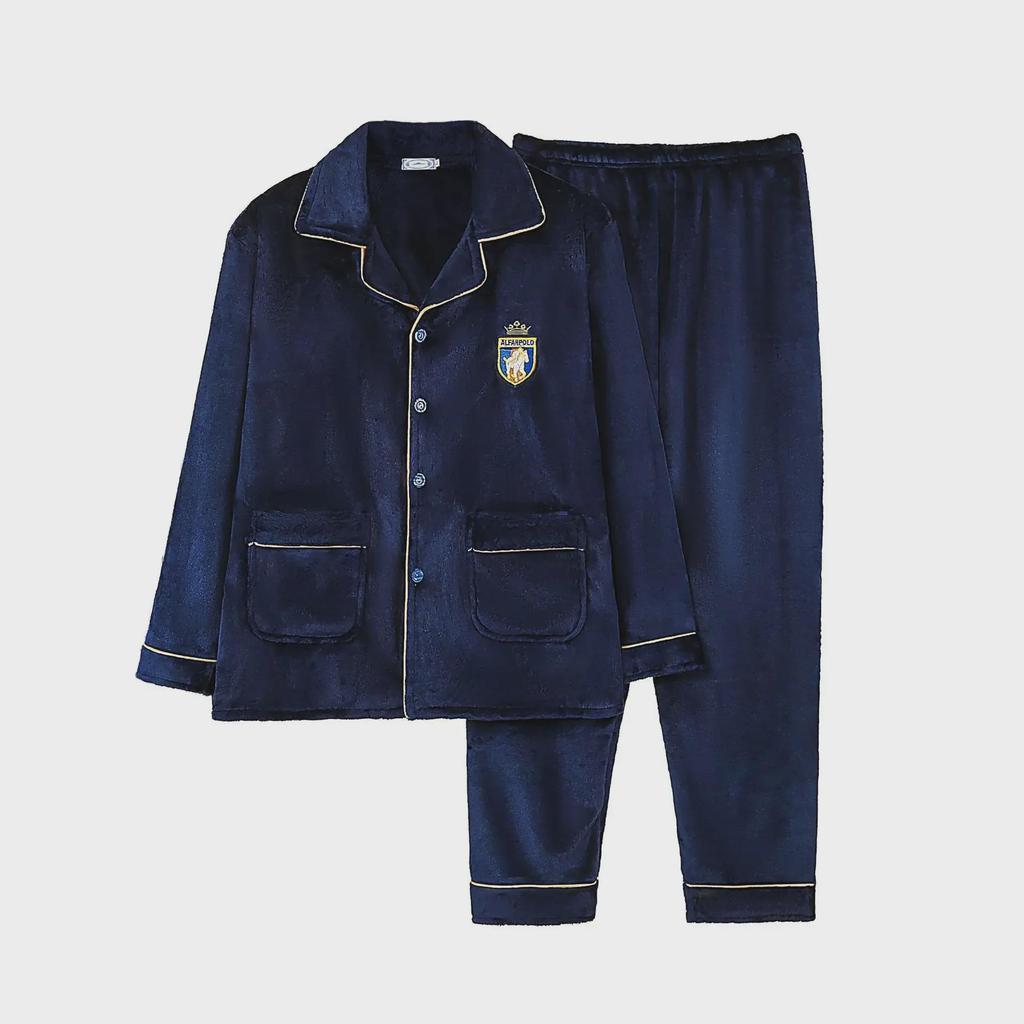 Flanell-Pyjama-Set für Herren: Langärmliger Revers-Cardigan und Hose, Übergröße, Herbst/Winter.