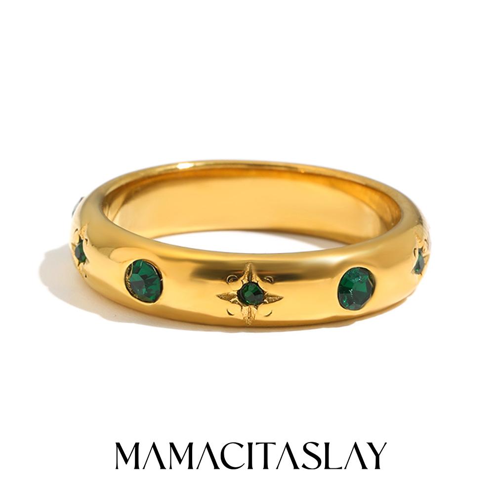 MamacitaSlay 316L Stainless Steel Pearl Zircon Star Stackable Ring 18K Gold Plated Waterproof Jewelry For Women Vintage Ring